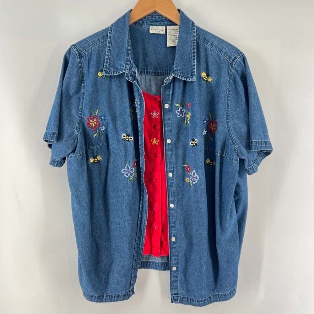 Vintage White Stag Plus Denim Shirt 18W 20W Floral Y2K Grandmacore Mock Tank Set